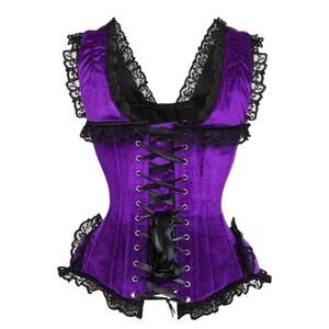Daisy Corsets Renaissance Velvet Purple Corset Bustier Steel Boned Black Lace 3X